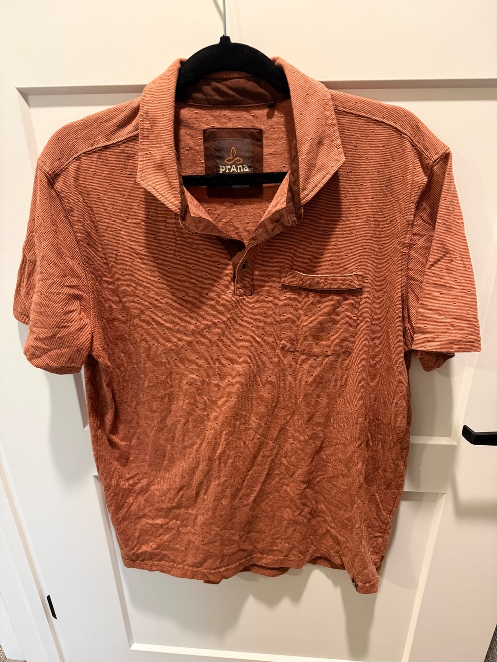 prAna Men’s Polo Shirt Large Rust Orange Short Sleeve Performance Pocket